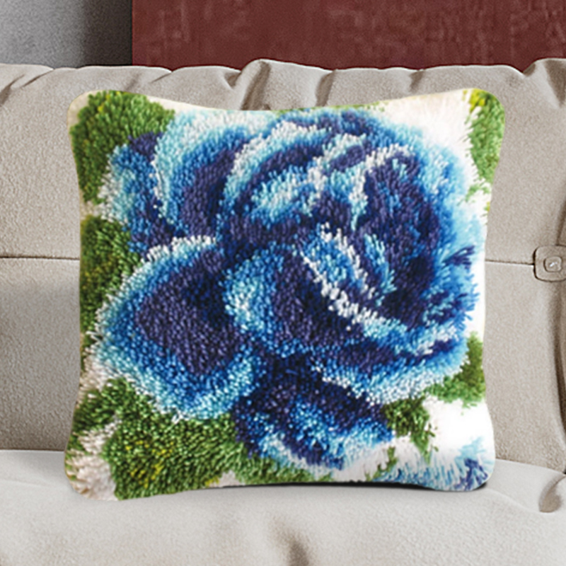 Blue Rose Pillowcase Latch Hook Kits for Adult, Beginner and Kid