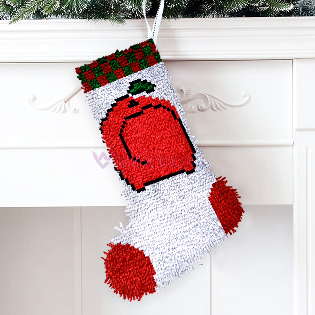 Apple Christmas Stocking DIY Latch Hook Kits for Beginners