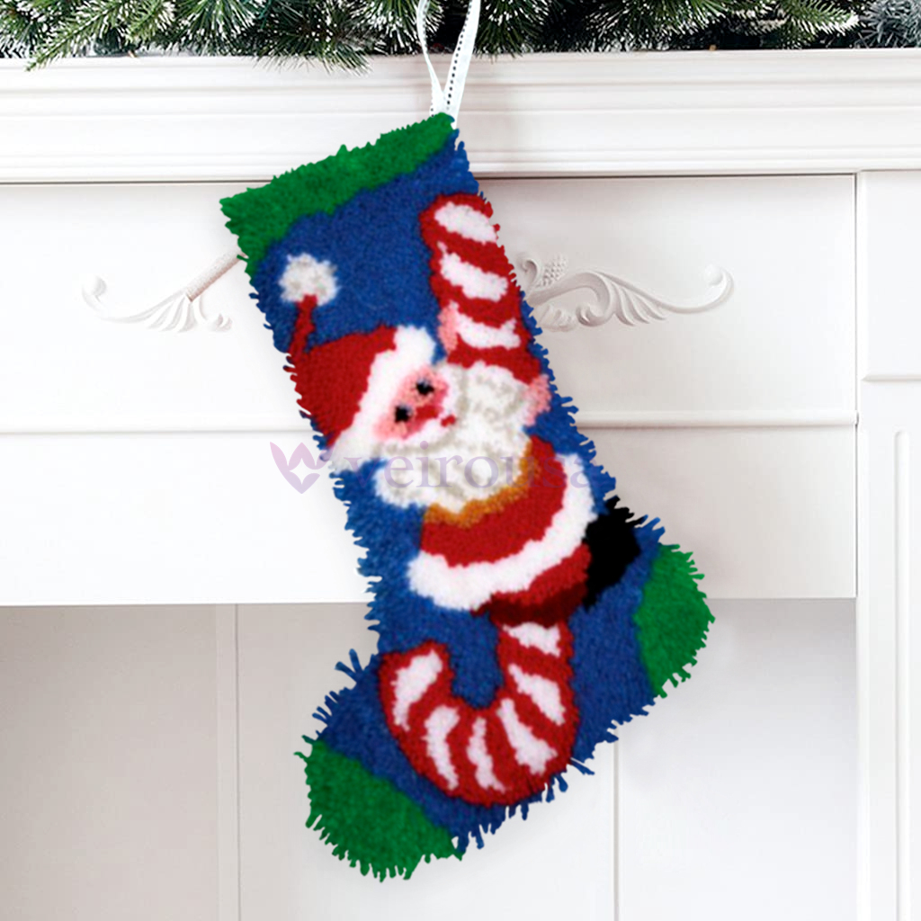 Santa With Candy Christmas Stocking DIY Latch Hook Kits for Beginners