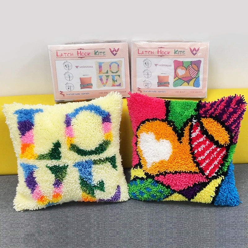 Colorful Love Latch Hook Pillow Kit for Adult, Beginner and Kid