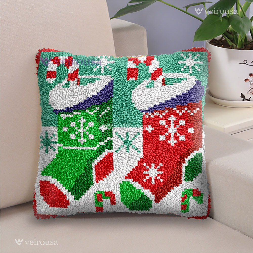 Two Christmas Stockings - Latch Hook Pillow Kit