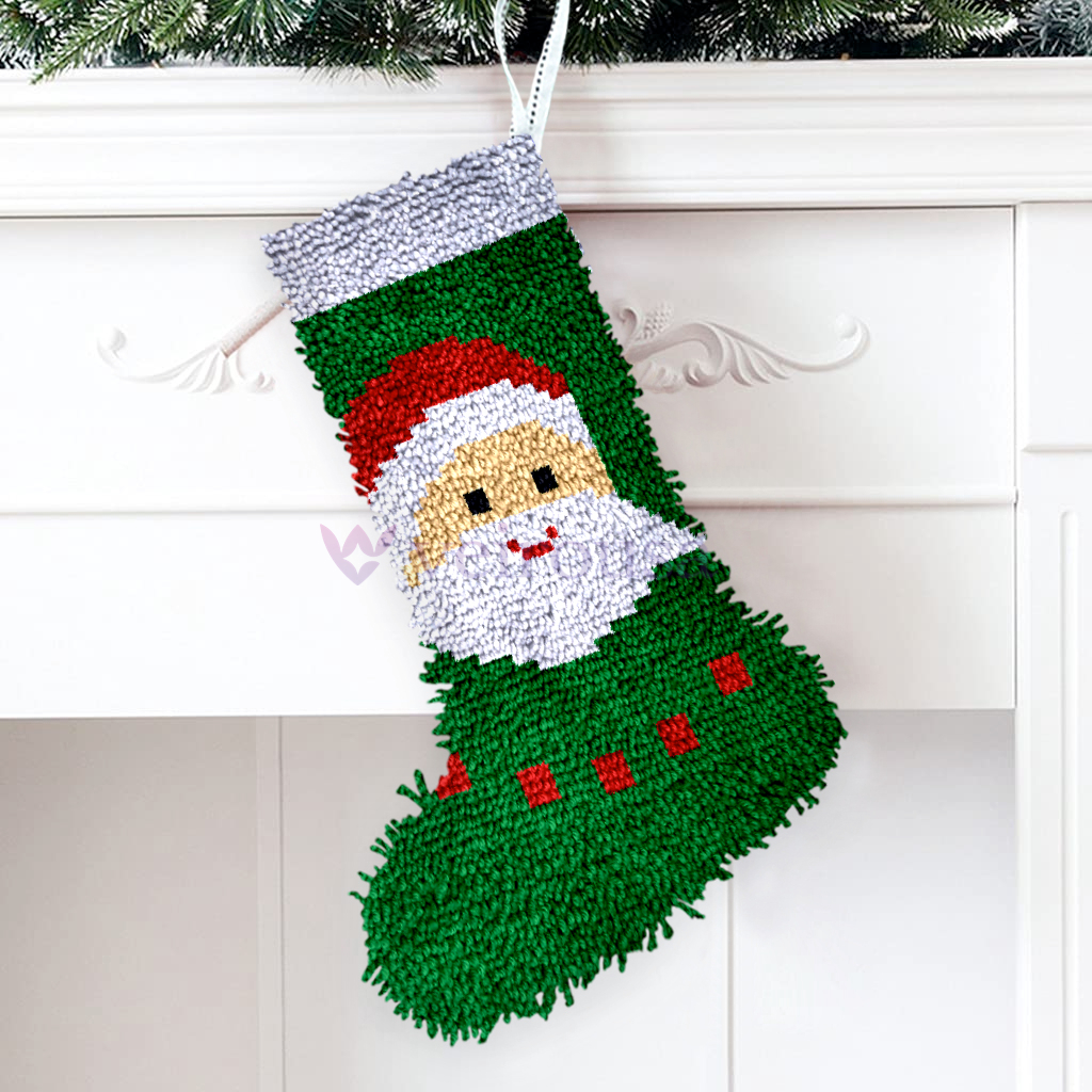 Smile Santa Christmas Stocking DIY Latch Hook Kits for Beginners