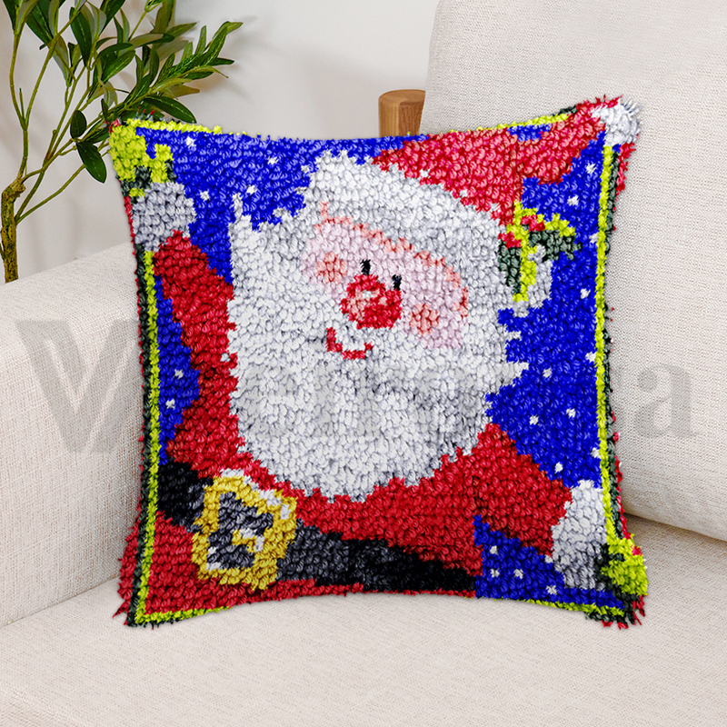 Christmas | Happy Santa Claus Pillowcase Latch Hook Kits for Adult, Beginner and Kid