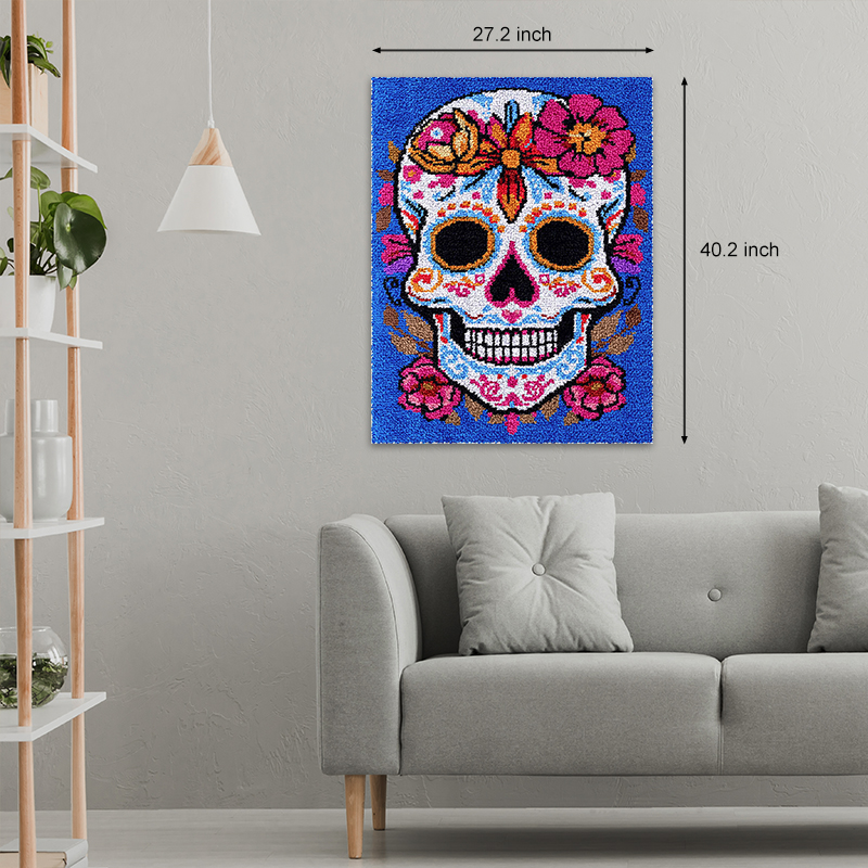 [Large Size] Skull With Flowers - Latch Hook Rug Kit