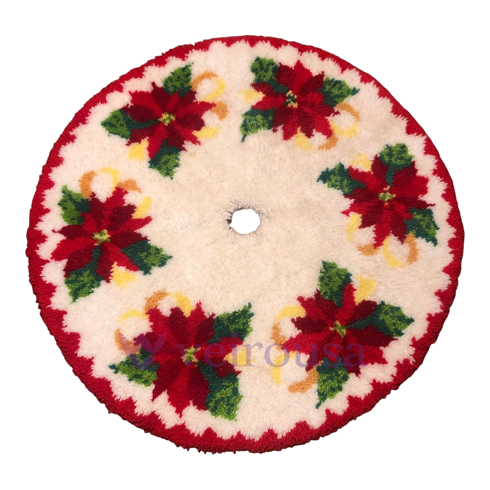 Red Flower Christmas Tree Skirts Latch Hook Kit for Beginner