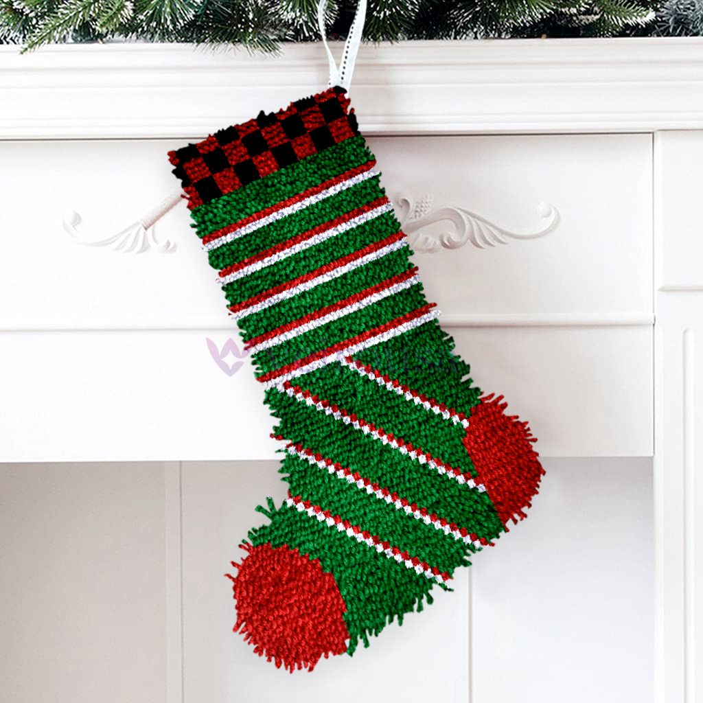 Pinstripe Christmas Stocking DIY Latch Hook Kits for Beginners