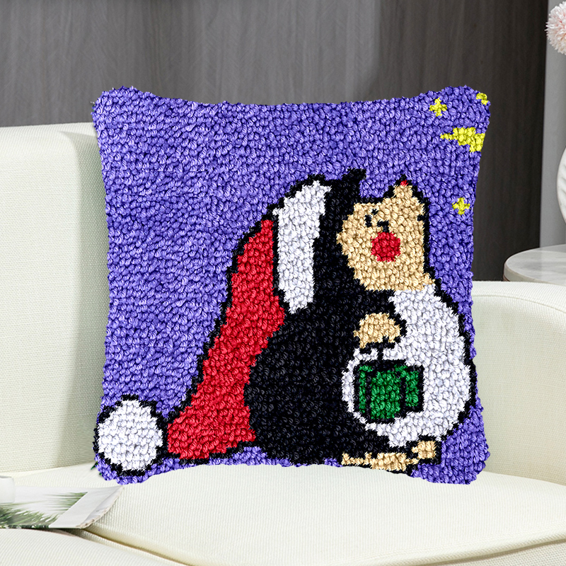 Christmas Penguin Pillowcase Latch Hook Kit for Adult, Beginner and Kid