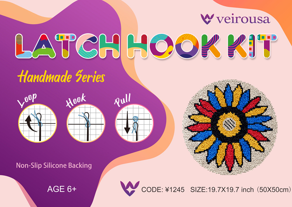Colorful Sunflower Latch Hook Rug Kit for Adult, Beginner and Kid