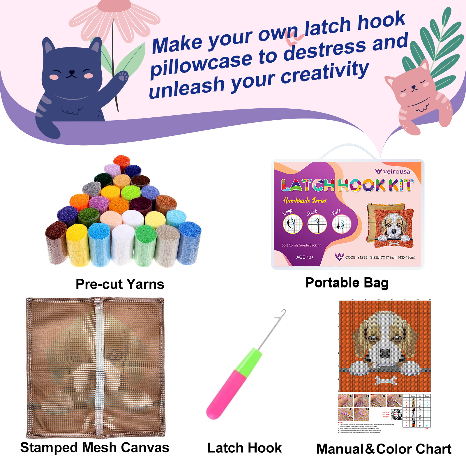 Dog Breeds - Latch Hook Pillow Kit