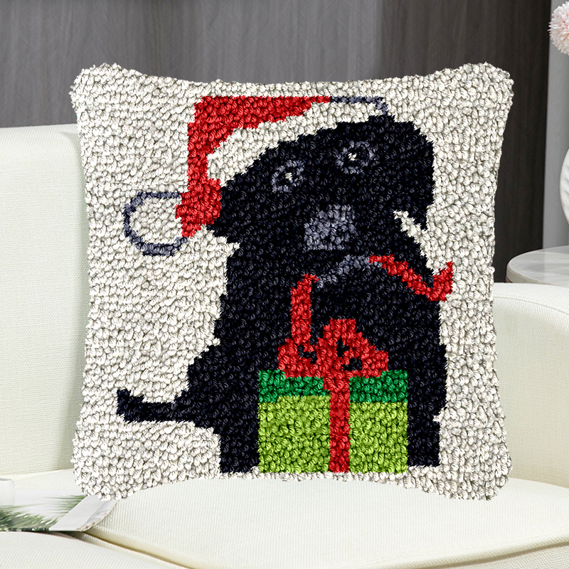 Christmas Dog Pillowcase Latch Hook Kit for Adult, Beginner and Kid