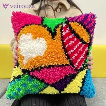 Colorful Love Latch Hook Pillow Kit for Adult, Beginner and Kid