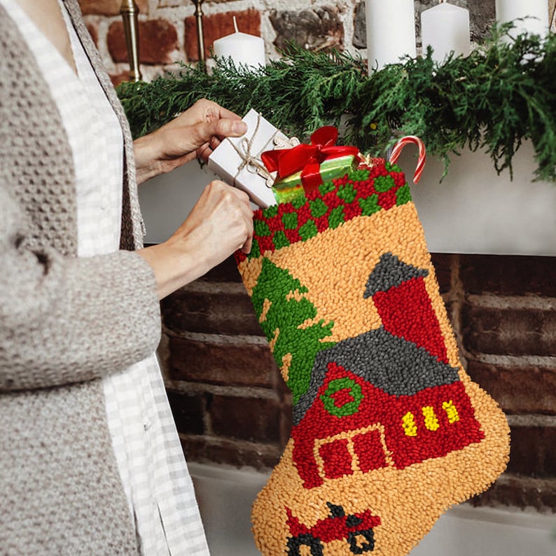 Pinstripe Christmas Stocking DIY Latch Hook Kits for Beginners
