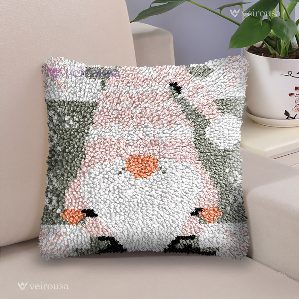 Blue Christmas Gnomes Latch Hook Pillow Kits for Adult, Beginner and Kid