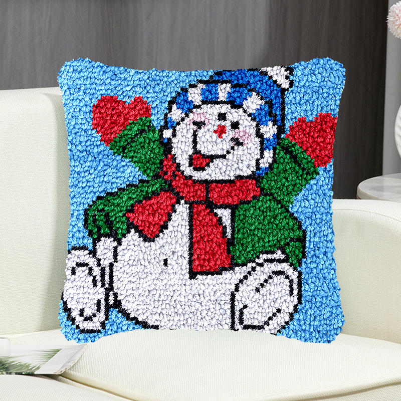 Happy Snowman Pillowcase Latch Hook Kit for Adult, Beginner and Kid