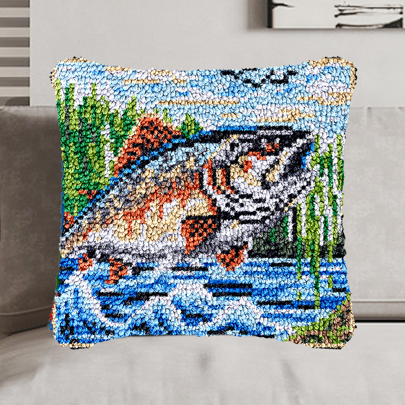 Fierce Fish Pillowcase Latch Hook Kit for Adult, Beginner and Kid