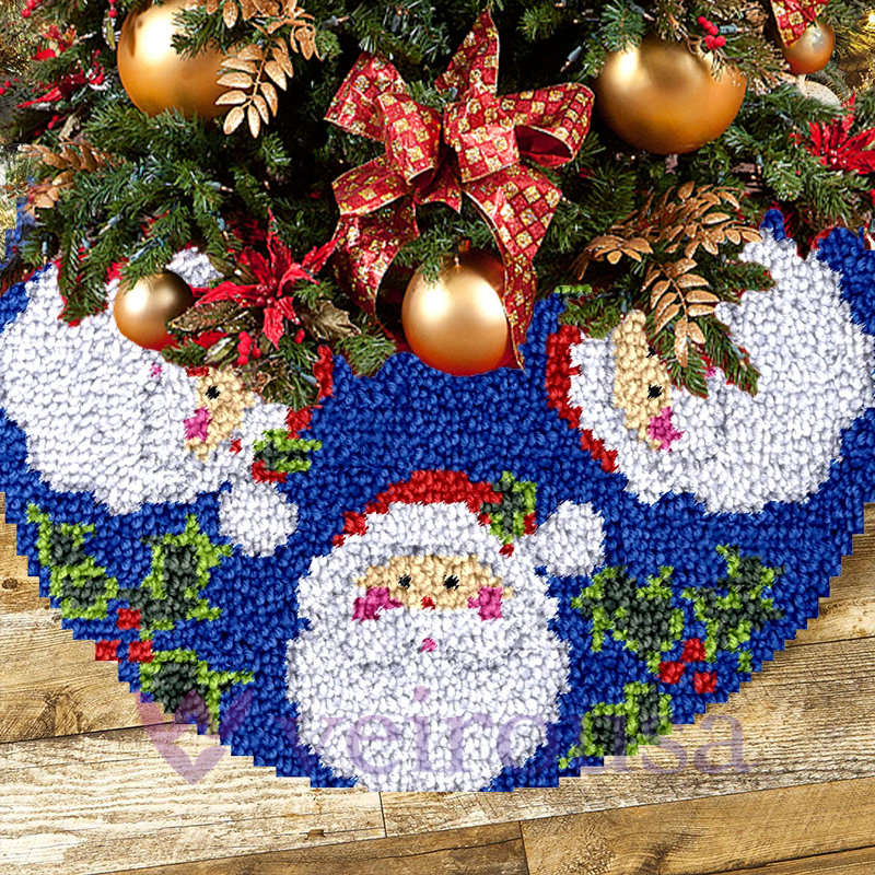 Happy Santa Christmas Tree Skirts Latch Hook Kit for Beginner