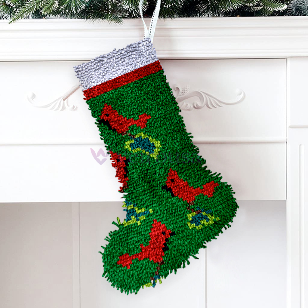 Red Birds Christmas Stocking DIY Latch Hook Kits for Beginners