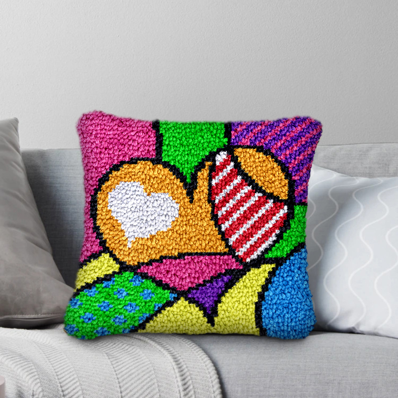 Colorful Love Latch Hook Pillow Kit for Adult, Beginner and Kid