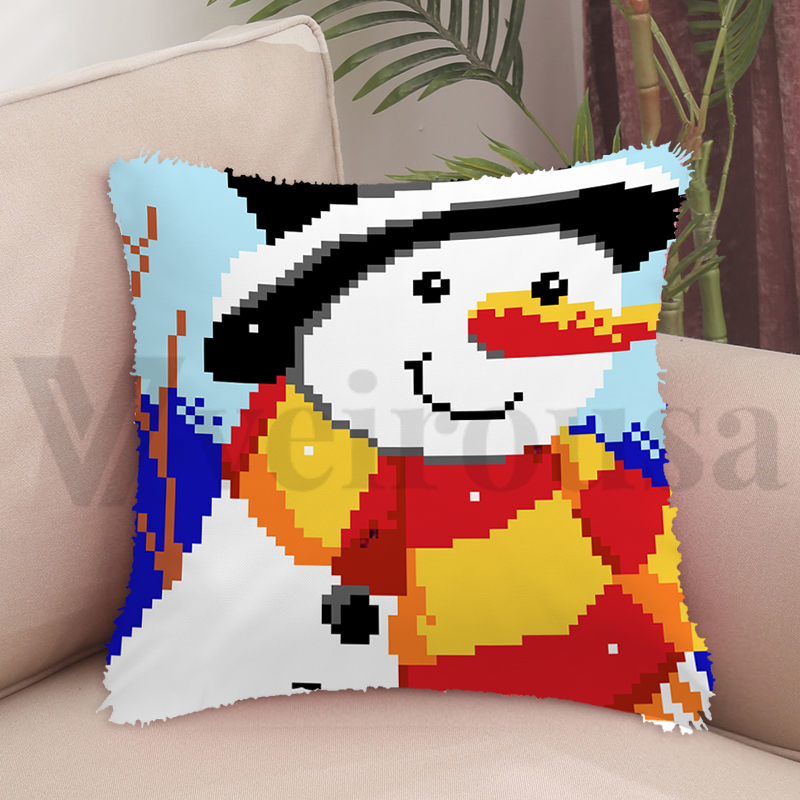 Winter Snowman Pillowcase Latch Hook Kits for Adult, Beginner and Kid
