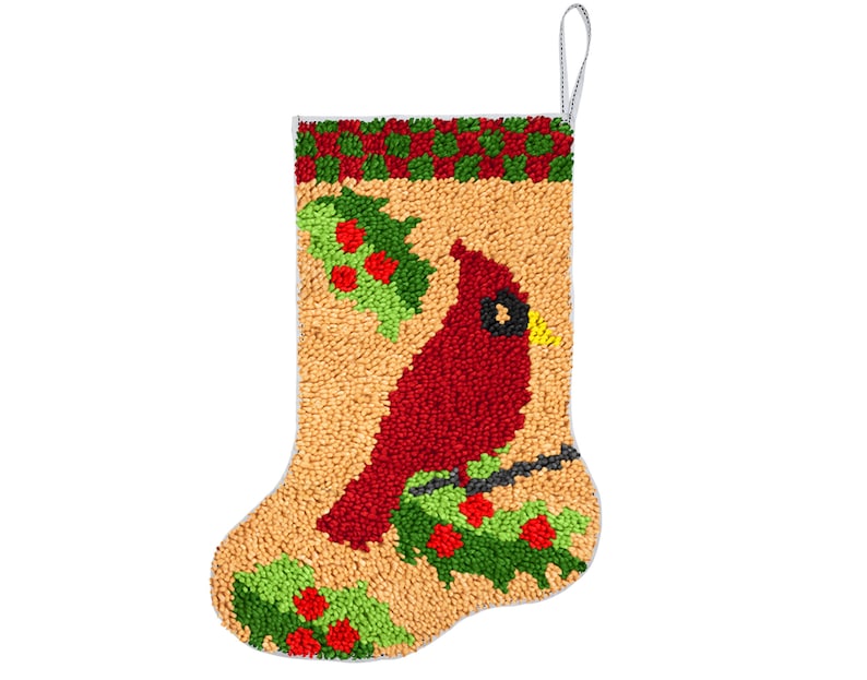 Cardinal Christmas Stocking DIY Latch Hook Kits for Beginner