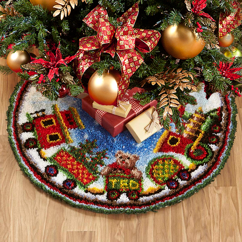 Train Christmas Tree Skirts Latch Hook Kit for Beginner