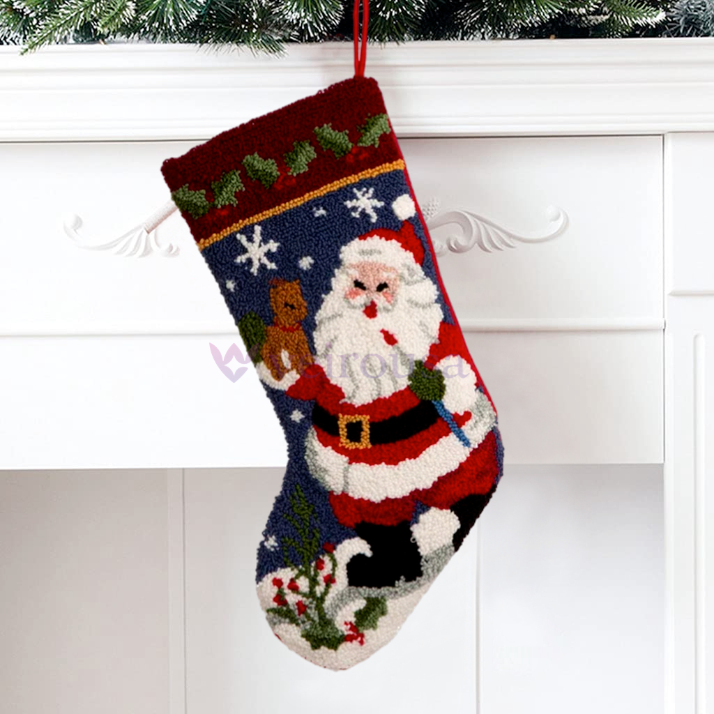 Santa With Deer Christmas Stocking DIY Latch Hook Kits for Beginners