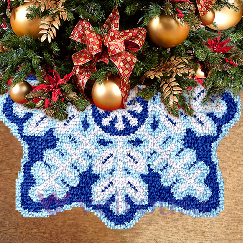Snowflakes Christmas Tree Skirts Latch Hook Kit for Beginner