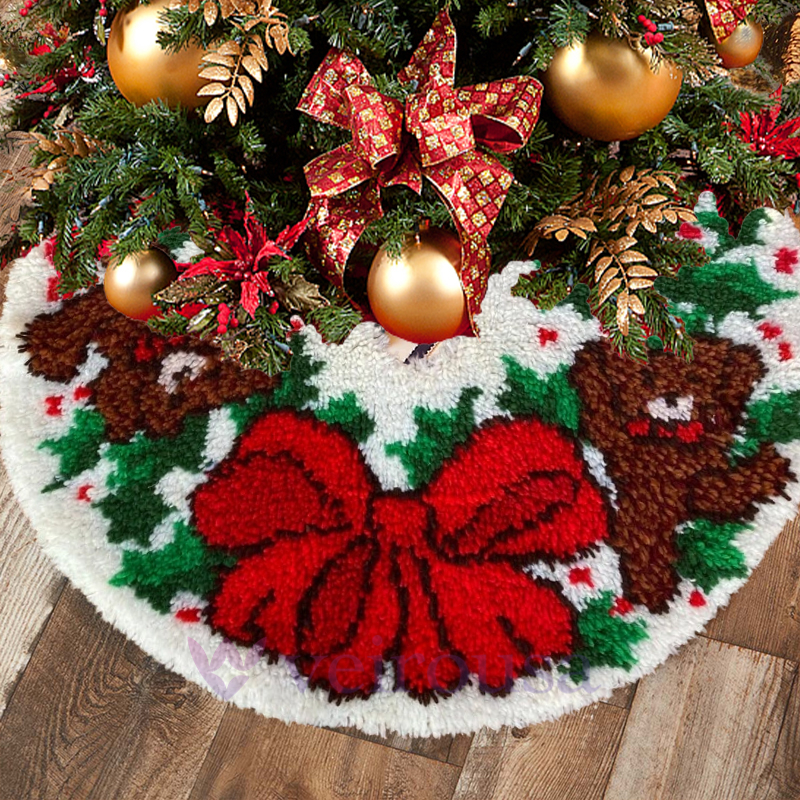 Bear Christmas Tree Skirts Latch Hook Kit for Beginner