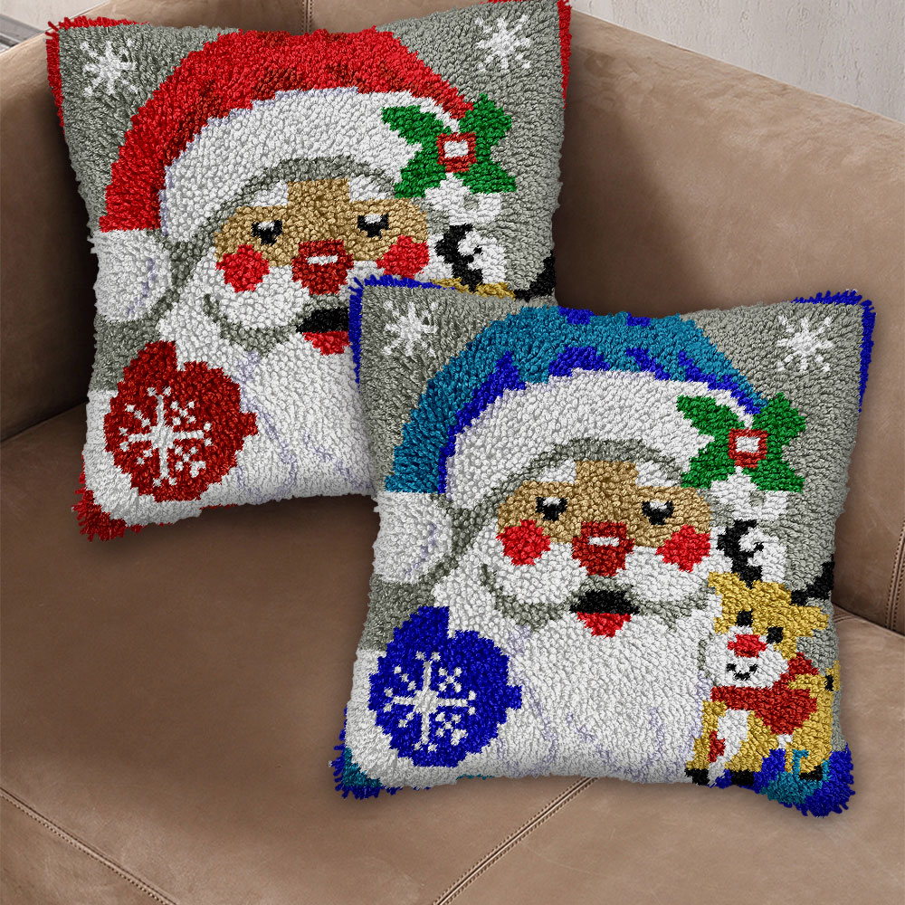 Santa and Reindeer - Latch Hook Pillow Kit