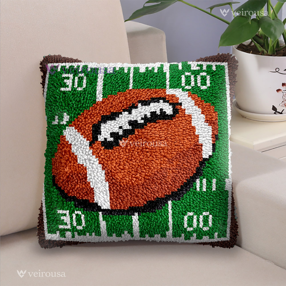 American Football Pillowcase Latch Hook Kits for Adult, Beginner and Kid