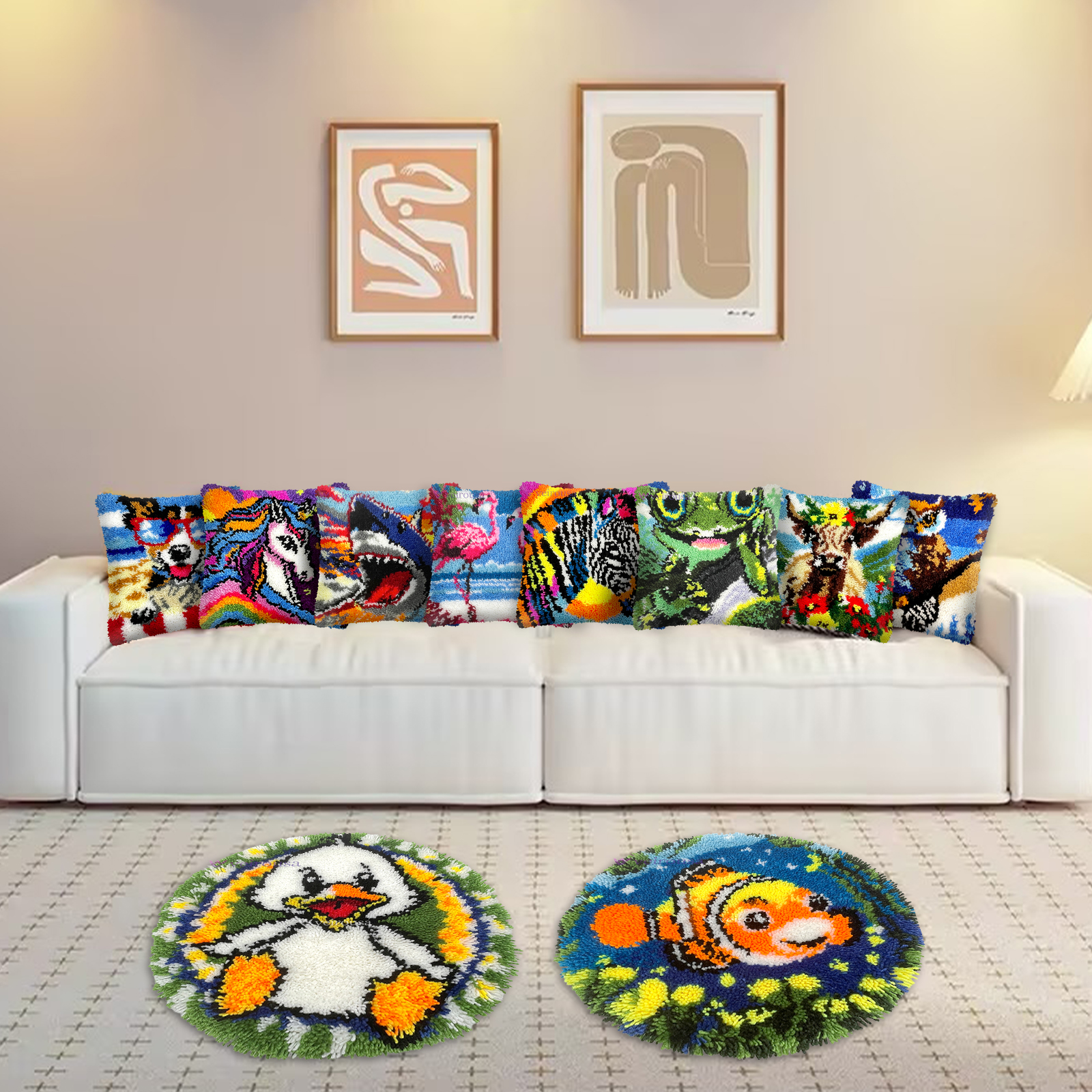 Color Splash Succulents Rug Latch Hook Kits for Beginners