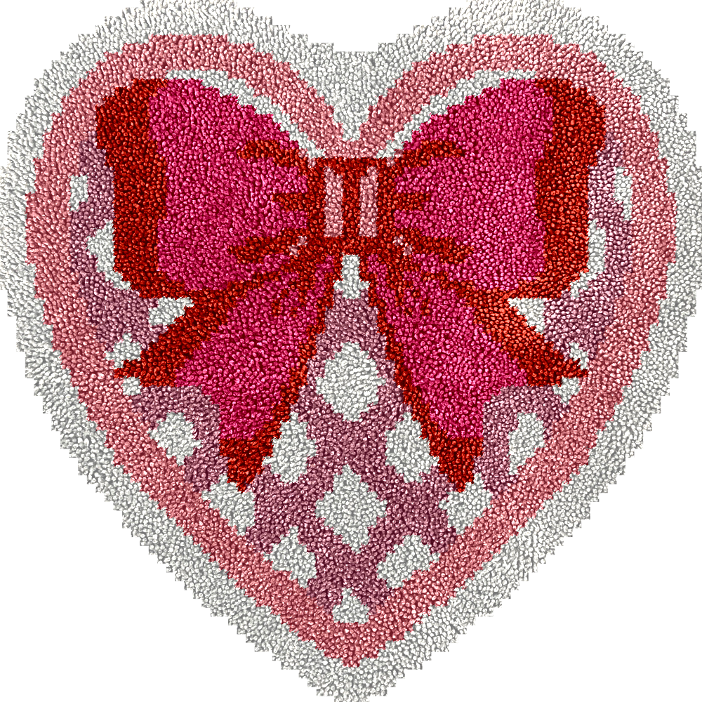 Heart-Shaped Bow - Latch Hook Rug Kit