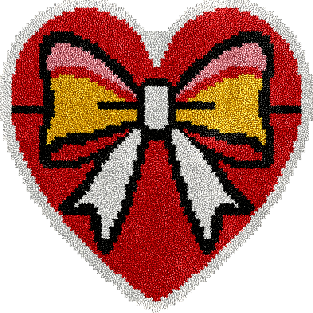 Heart-Shaped Bow - Latch Hook Rug Kit