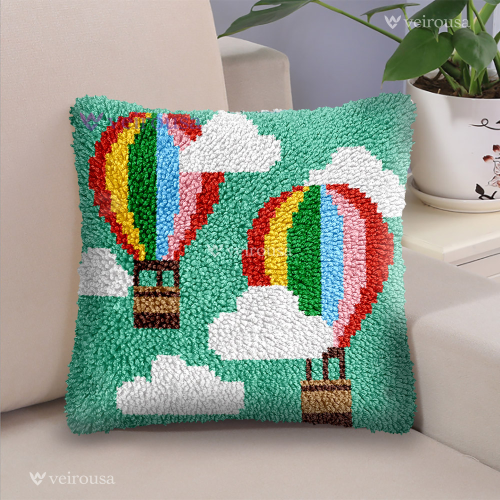 Colorful Hot Air Balloon - Latch Hook Pillow Kit