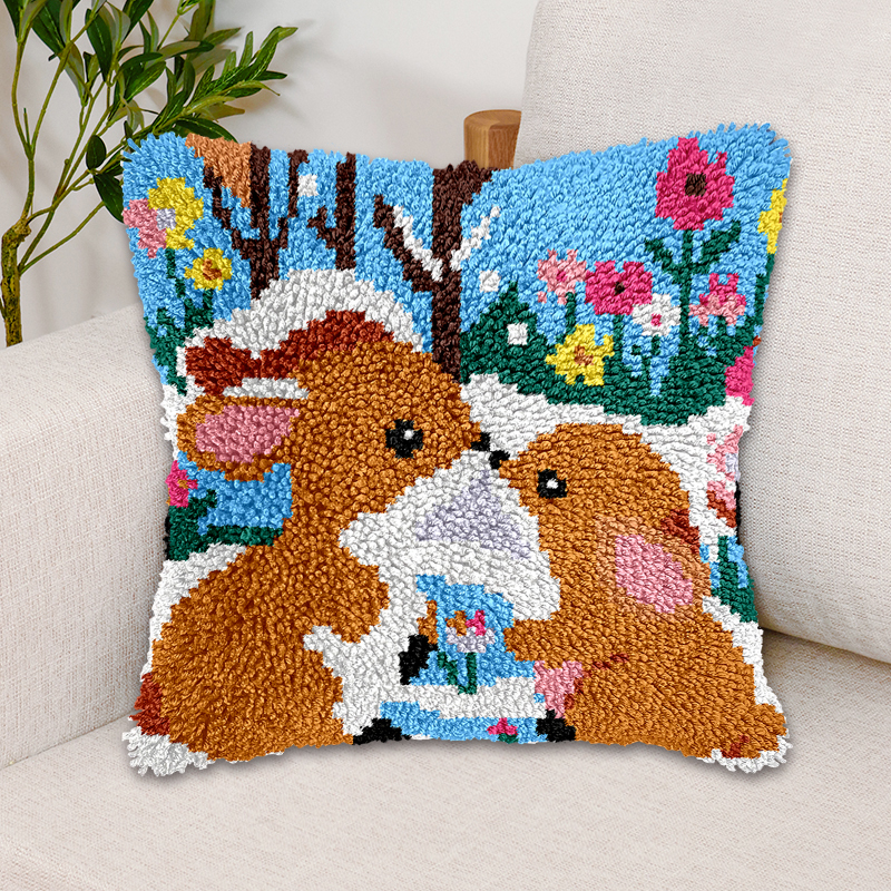 Rabbits Pillowcase Latch Hook Kits for Adult, Beginner and Kid