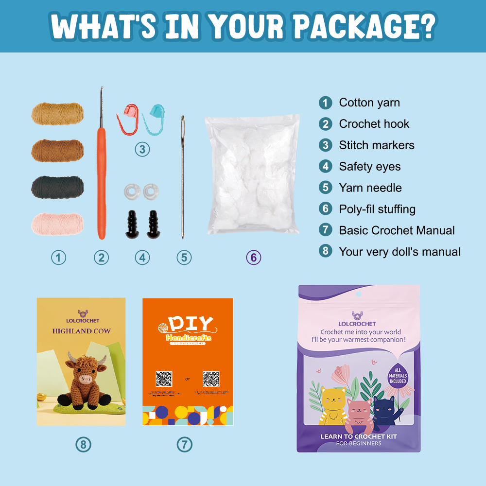 LOLCROCHET Baby Highland Cow - Crochet Kit - LOLCrochet