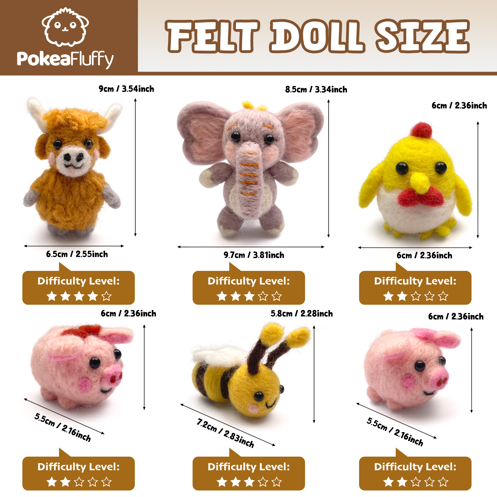 Six Felt Animals Needle Felting Kit - PokeaFluffy
