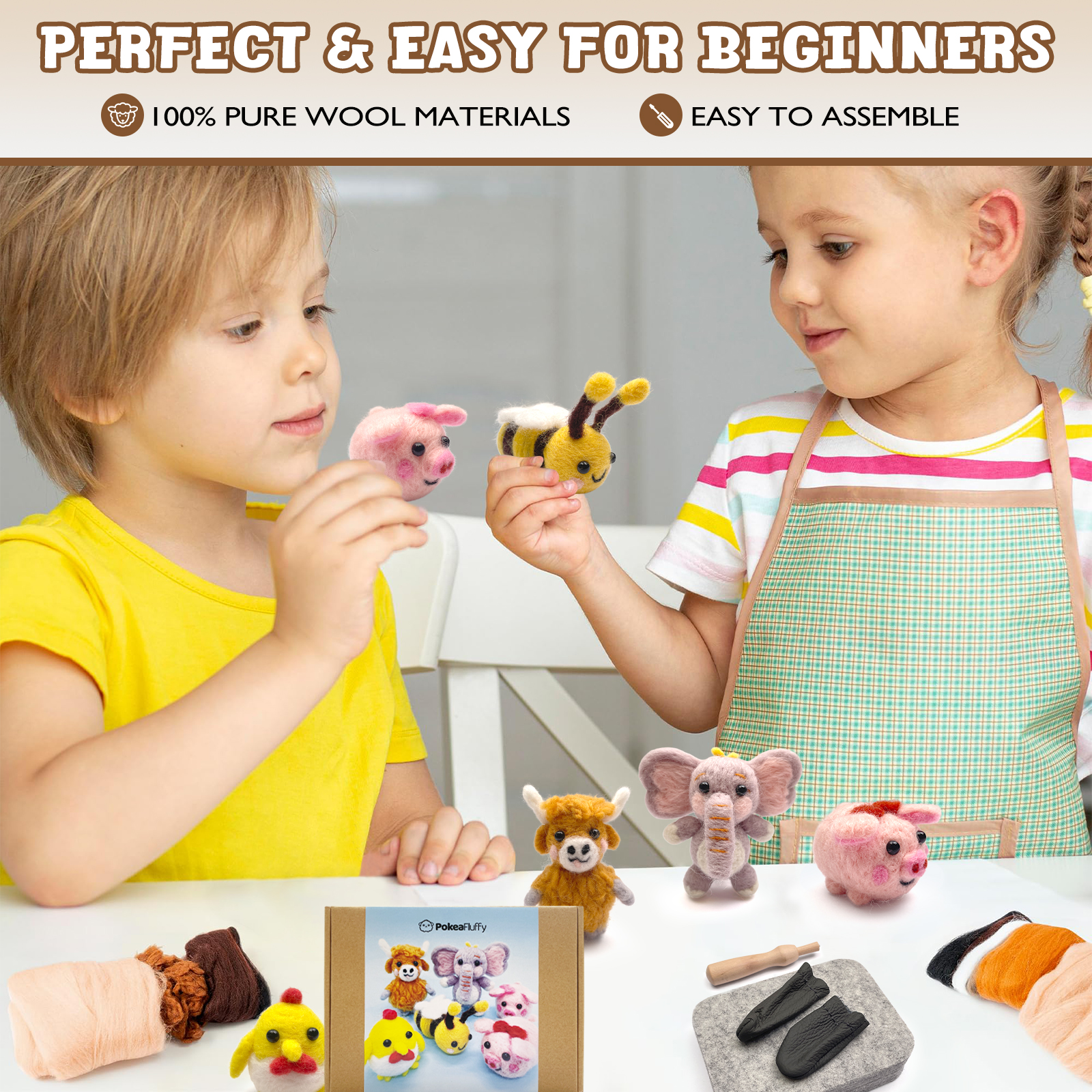 Six Felt Animals Needle Felting Kit - PokeaFluffy