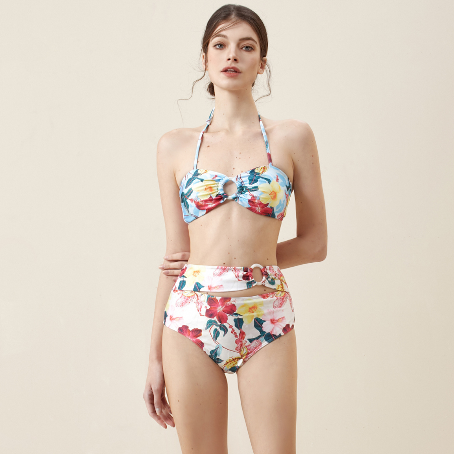 Halter Floral Print Bikini Swimsuit Flaxmaker