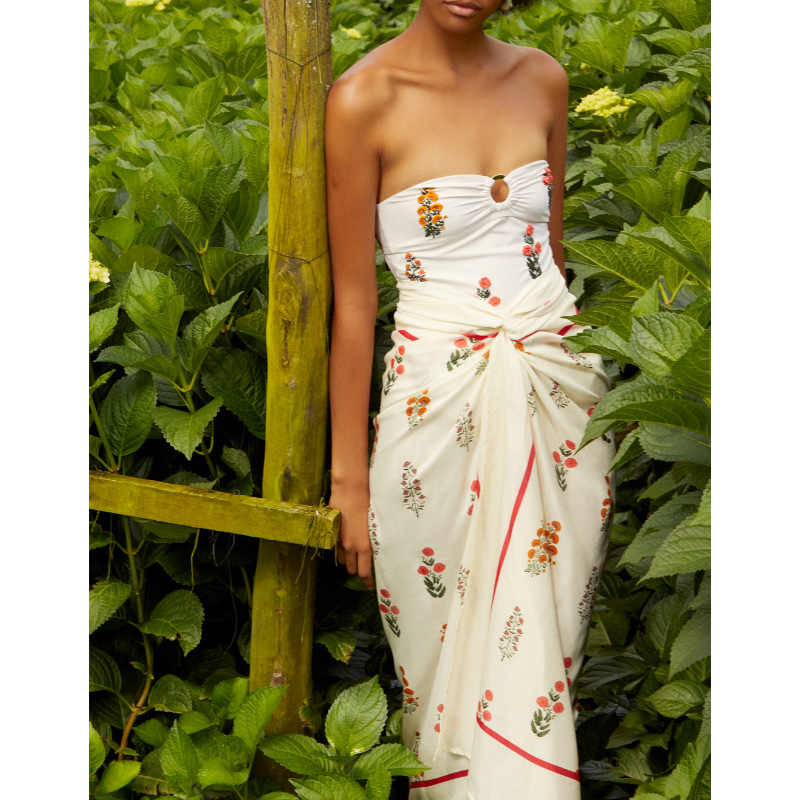 Bandeau Floral Print One Piece Swimsuit and Sarong
