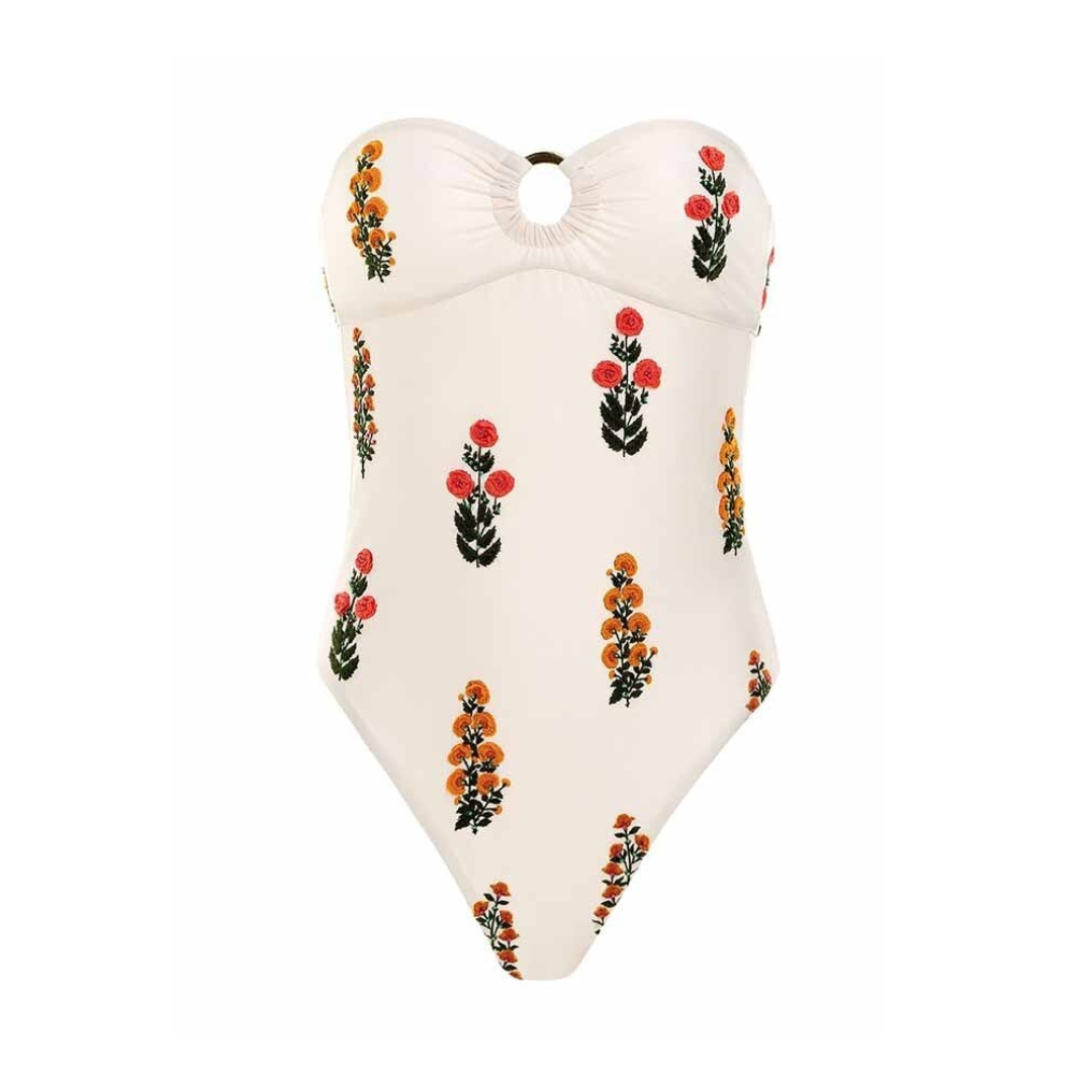 Bandeau Floral Print One Piece Swimsuit and Sarong