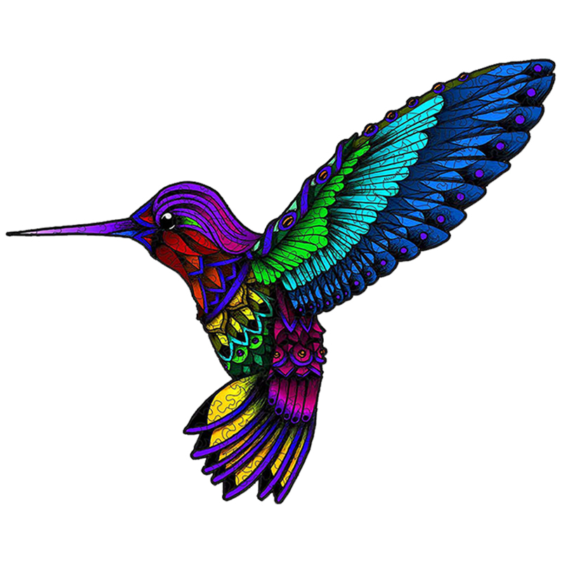 JEFFPUZZLE™ Colorful Hummingbird Wooden Puzzle