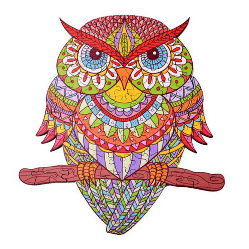 JEFFPUZZLE™ Owl Mandala Wooden Puzzle
