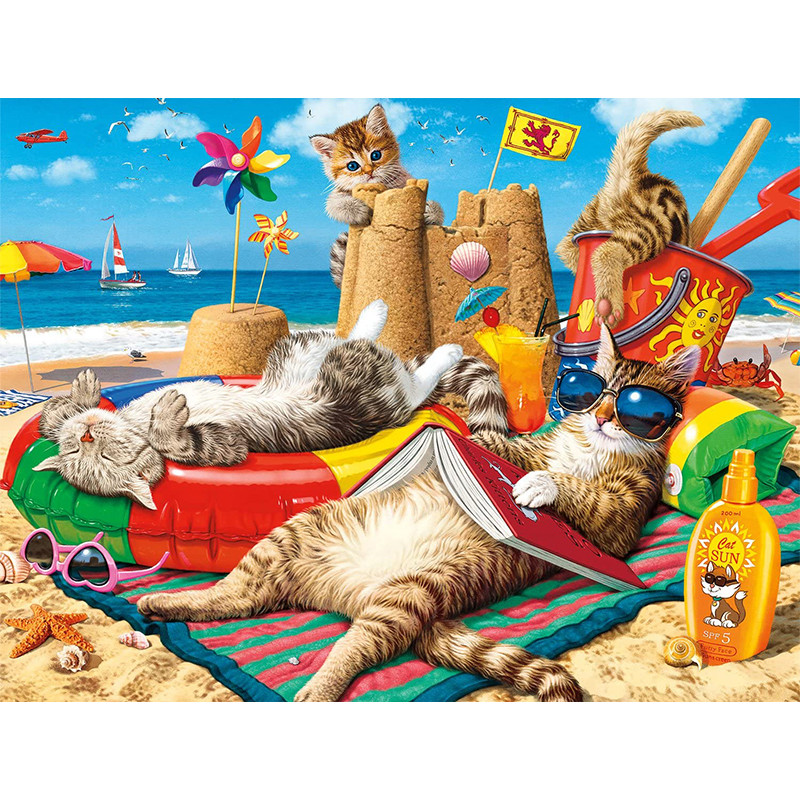 JEFFPUZZLE™ Felines Summer Trip Wooden Puzzle