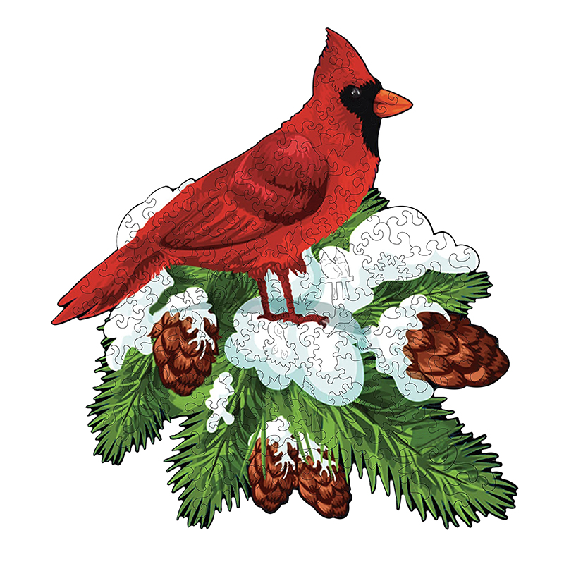 JEFFPUZZLE™ Winter Cardinal Wooden Puzzle