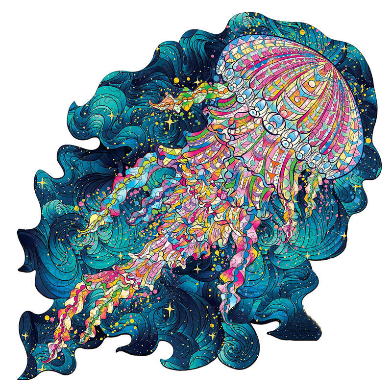 JEFFPUZZLE™ Glowing Jellyfish Wooden Puzzle