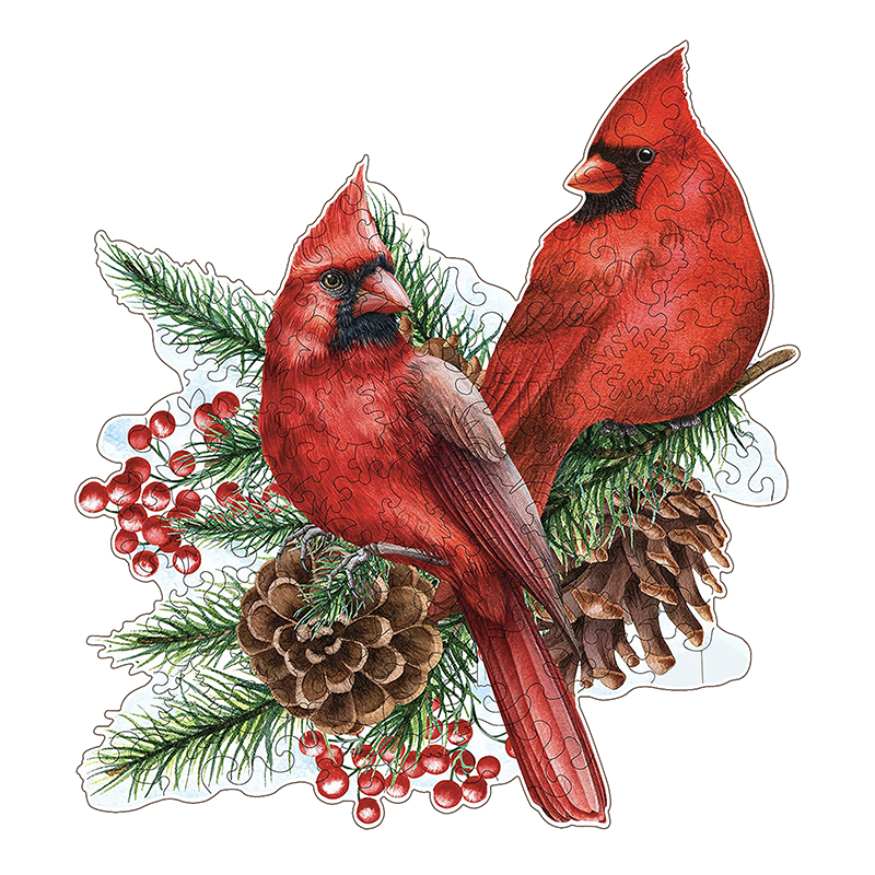 JEFFPUZZLE™ Winter Cardinals Wooden Puzzle