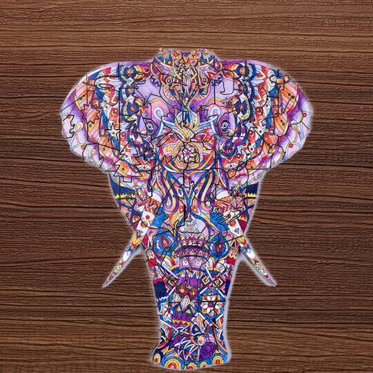 JEFFPUZZLE™ PURPLE ELEPHANT WOODEN PUZZLE