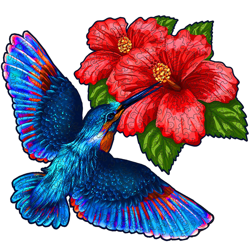 JEFFPUZZLE™ Blue Hummingbird Wooden Puzzle