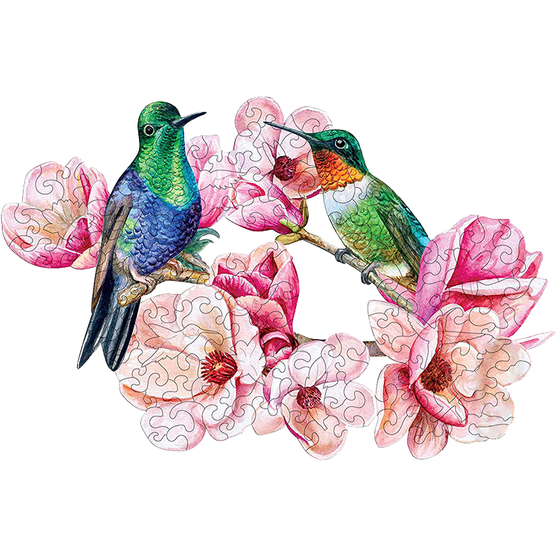 JEFFPUZZLE™ Hummingbirds feeding on Magnolia Wooden Puzzle